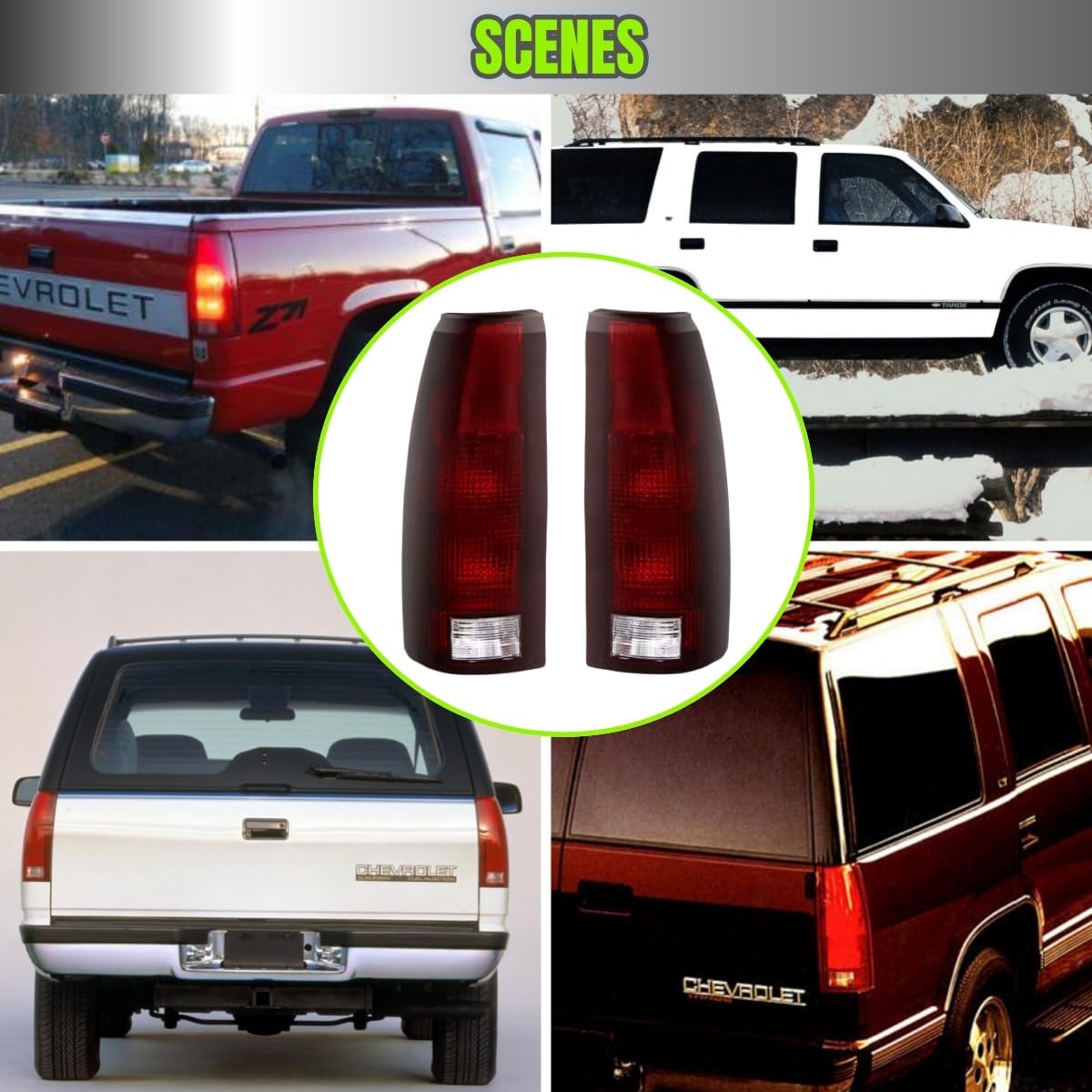 Tail Lights Lamps For 1988-1998 Chevy/GMC C/K 1500 2500 3500 Silverado Yukon Suburban Tahoe 1999-2000 CADILLAC ESCALADE 1992-1994 CHEVROLET BLAZER (Smoked Red without Circuit Board)