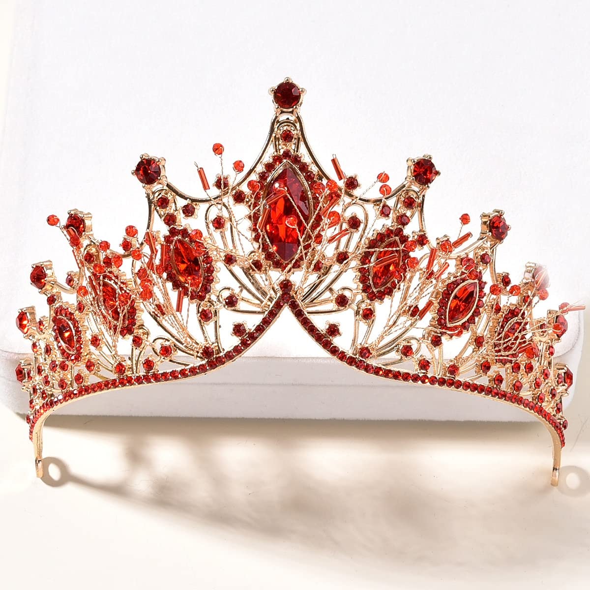 Handmade Vintage Handmade czerwone kryształowe koraliki tiary ślubne Rhinestone Diadema korony Hairbands wesele biżuteria do włosów obręcz do włosów (kolor metalu: H025 czerwony)