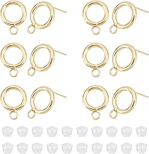 UNICRAFTALE 20 Pairs 24K Gold Plated Stainless Steel Round Stud Earrings with 30 Pieces Plastic Dice Earrings for Earrings with Rings for Jewelry Making