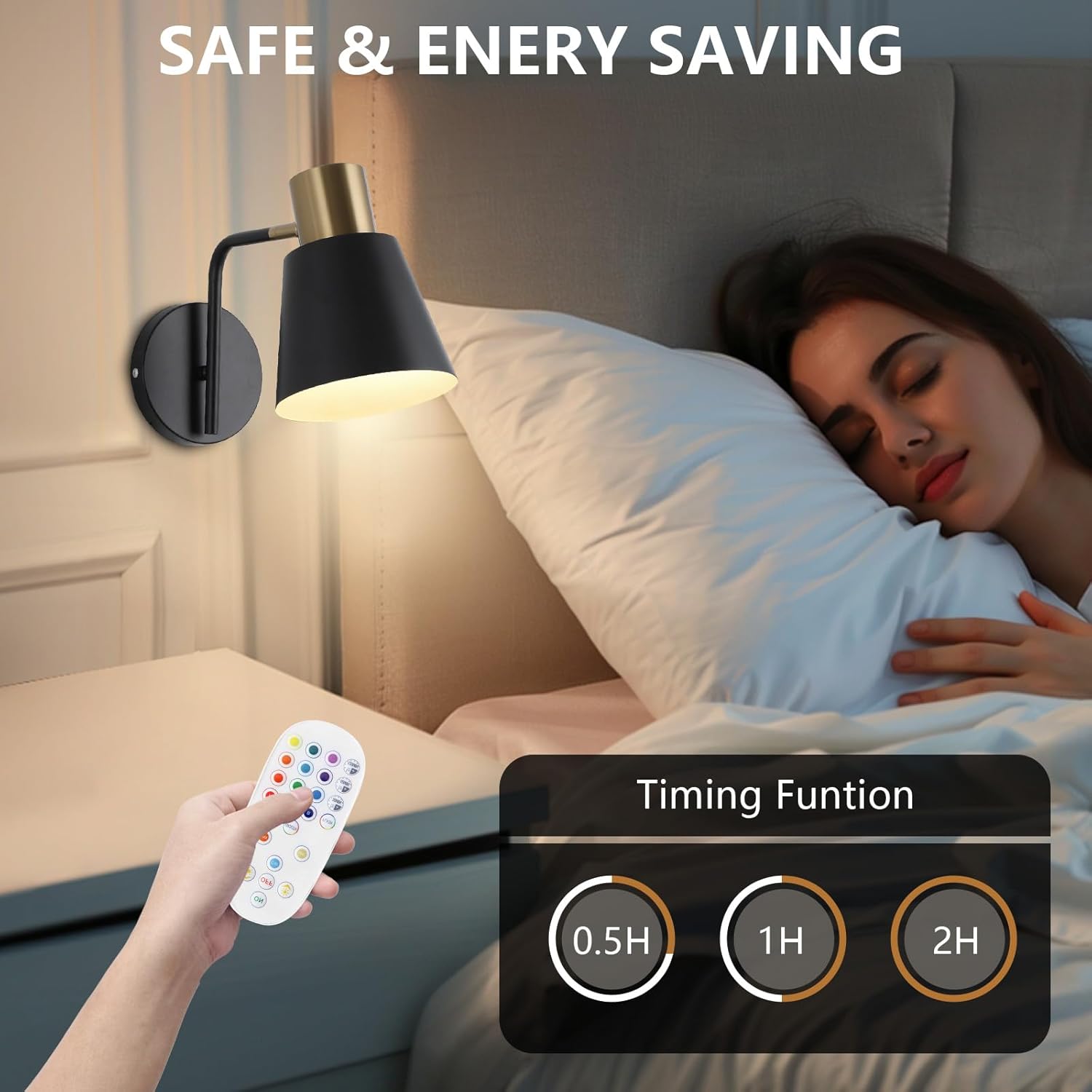 Battery Operated Wall Sconce Set of 2,Rechargeable Wall Lights with Remote Control,Black Gold Modern Wall Sconces Dimmable,15 Colors,Wireless LED Wall Lamp for Bedroom Living Room Farmhouse Hallway