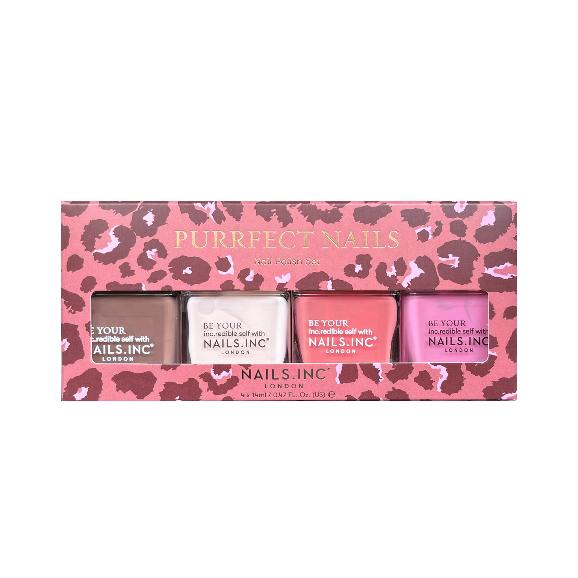 Nails Inc Be Your Inc.redible Self Purrfect Nails Nail Polish Set, Nude Shades, Pink Colours, Long Lasting, No Chip, Ultra Glossy, Cruelty Free, Vegan, 4 Piece Set