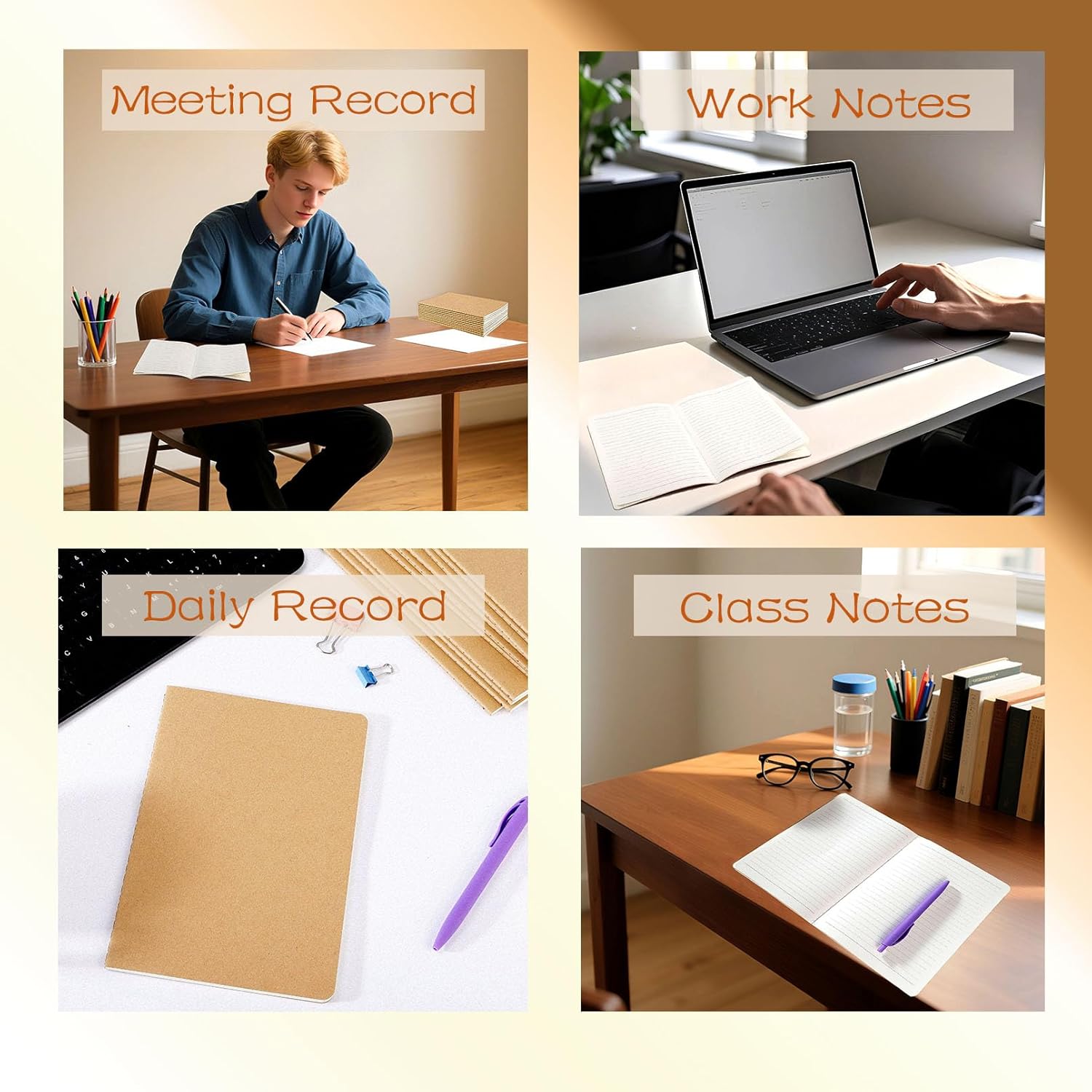 Jeffbaubl 12 Pack A5 Kraft Notebooks Bulk, Journal Notebook, Soft Kraft Cover Composition Notebooks, Lined Notebook for Travelers Work Office Supplies(8.3 X 5.5in, 30 Sheets/60 lined Pages) - Image 6