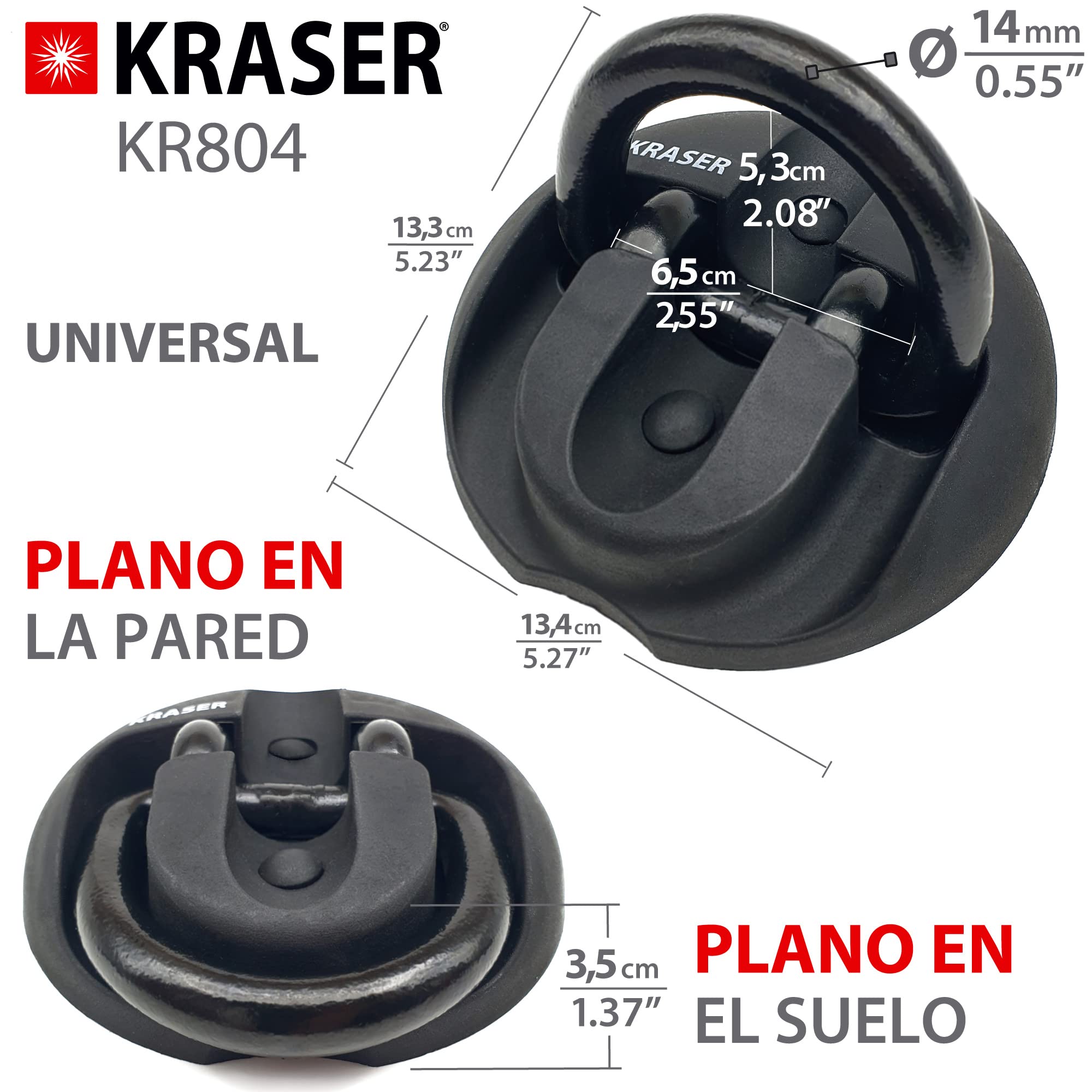 KRASER KR804 Anclaje Suelo Moto para Cadena Seguridad, Anilla ø14 Abatible, 4 Tacos Expansivos, Fijación Antirrobo Pared Garaje Remolque Parking Universal Motocicleta, Scooter, Bici Eléctrica