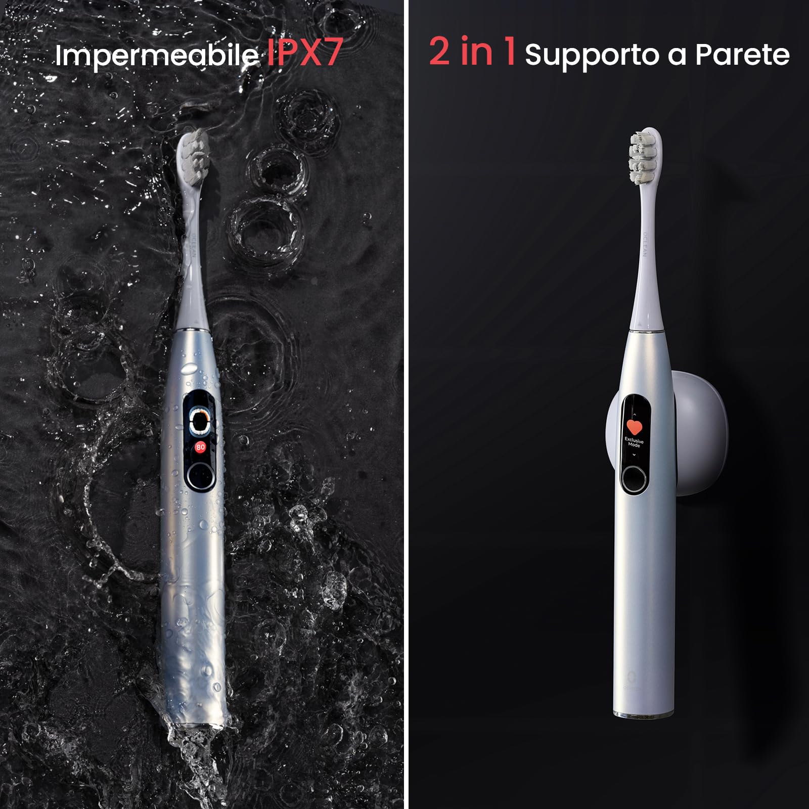 Oclean Spazzolino elettrico X Series Pro Digital Gift Set, 6 Teste di spazzole, Custodia da viaggio, Touch screen intelligente, 3 Modalità, 30 Giorni, IPX7,Argento