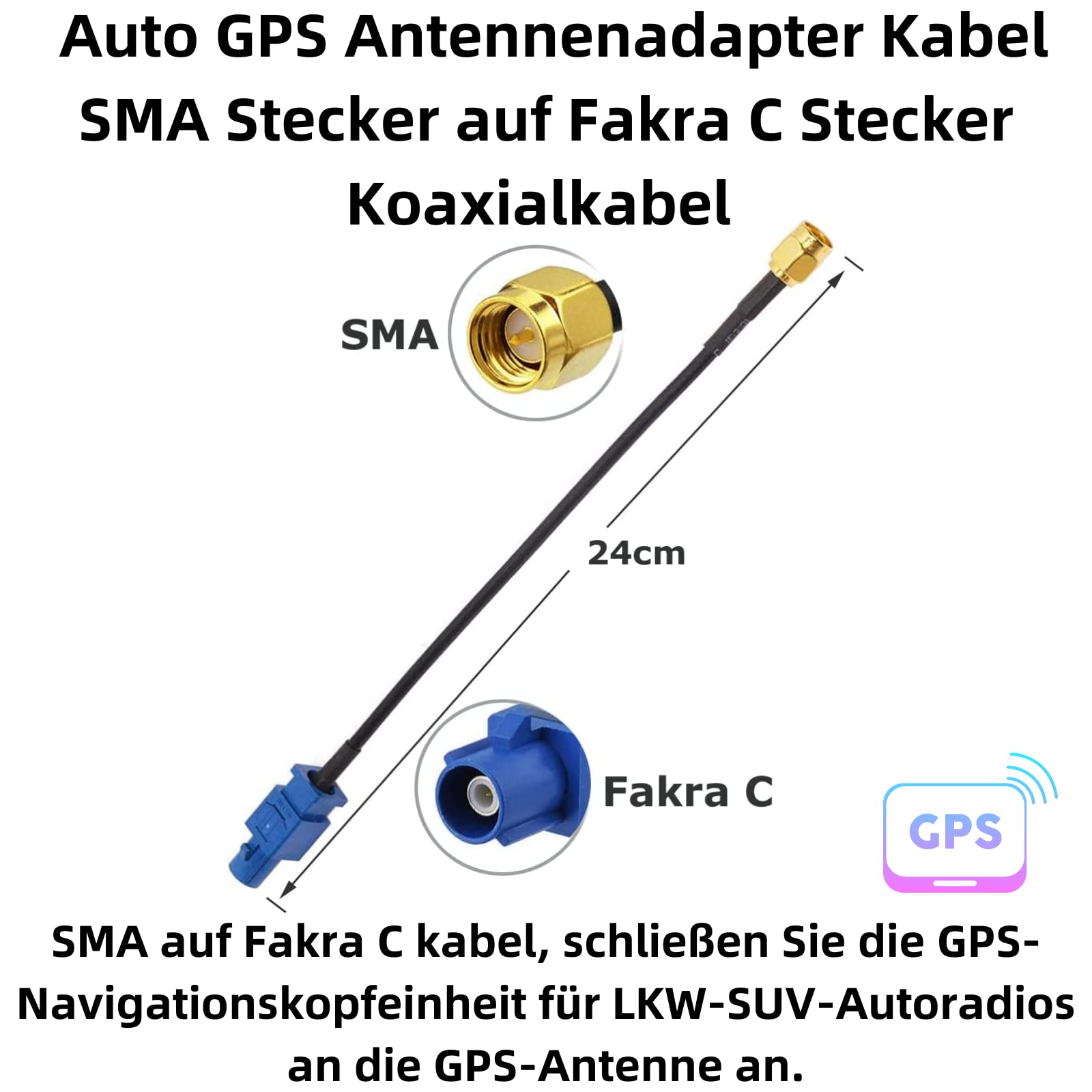 Cavo adattatore antenna GPS SMA maschio a Fakra C maschio 24 cm