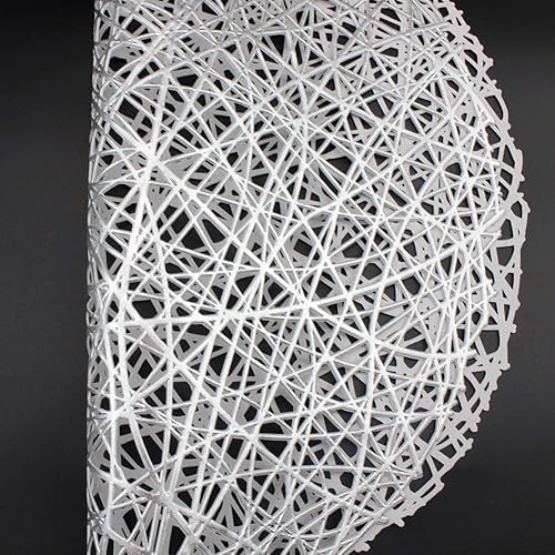 Miniatura 5 de Juego de 6 manteles individuales redondos plateados para mesa de comedor, manteles individuales metálicos con líneas huecas circulares de vinilo