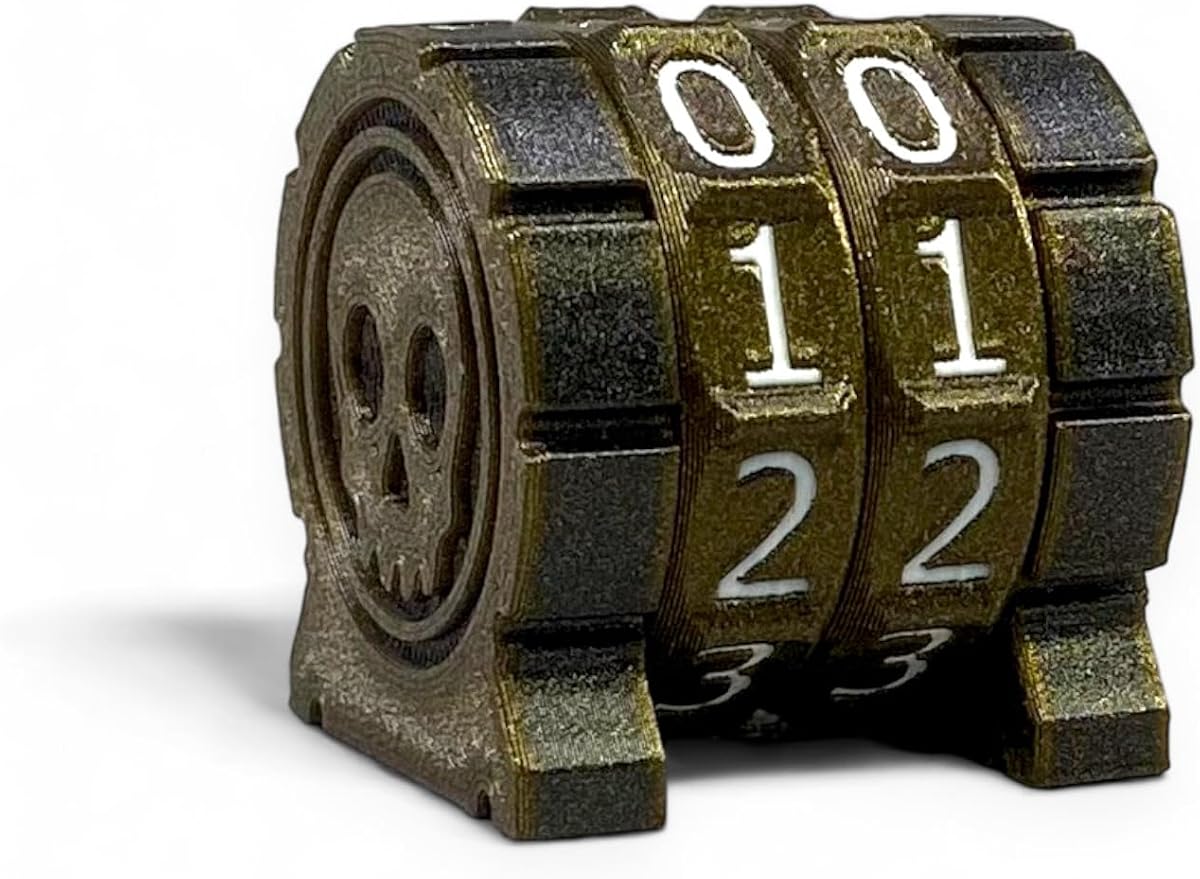 Life Counter Health Tracker for Board Games, TTRPGs, and Card Games with Skull Symbol, Compatible with MTG, 2 Gold Wheels with White Numbers