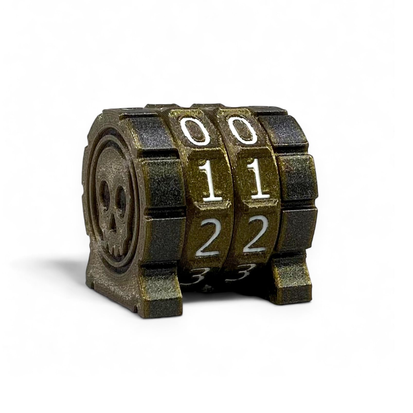 Life Counter Health Tracker per giochi da tavolo, TTRPG e giochi di carte con simbolo del teschio, compatibile con MTG, 2 ruote dorate con numeri bianchi