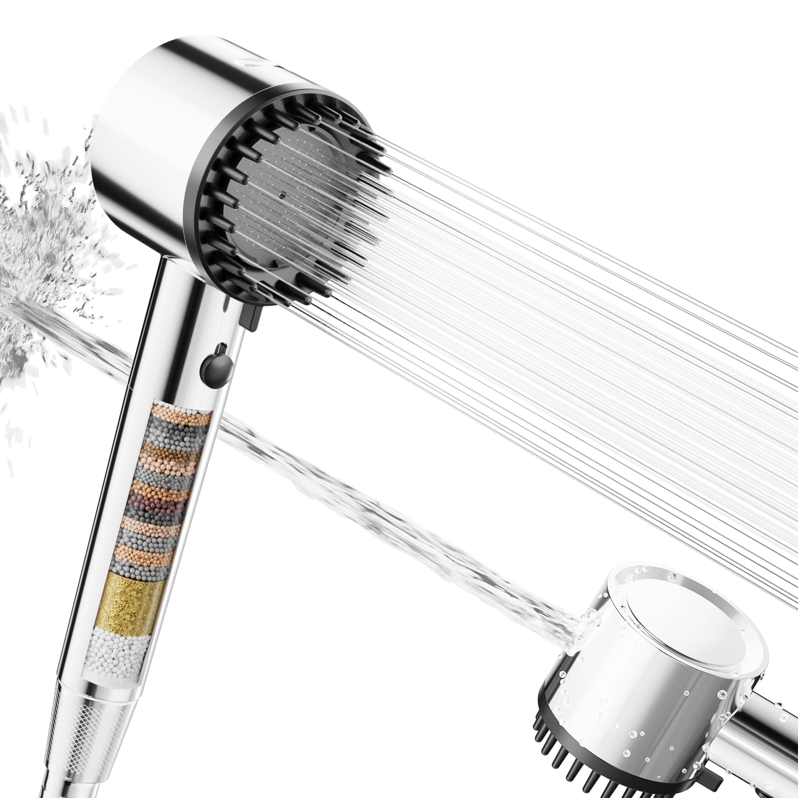 Cobbe Hochdruck Duschkopf mit 20-Schichten Filter – 5 Strahlarten Handbrause, 1,5M Schlauch, Wassersparend für hartes Wa