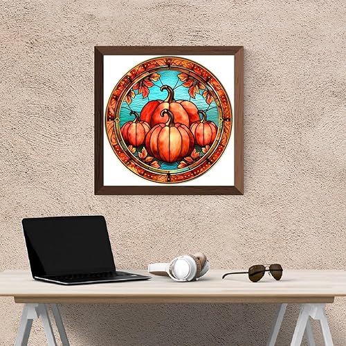 Miniatura 3 de XMKP Kit de imágenes de arte de pared de mosaico de diamantes de imitación para adultos, calabaza de Halloween 5D, bricolaje, taladro redondo