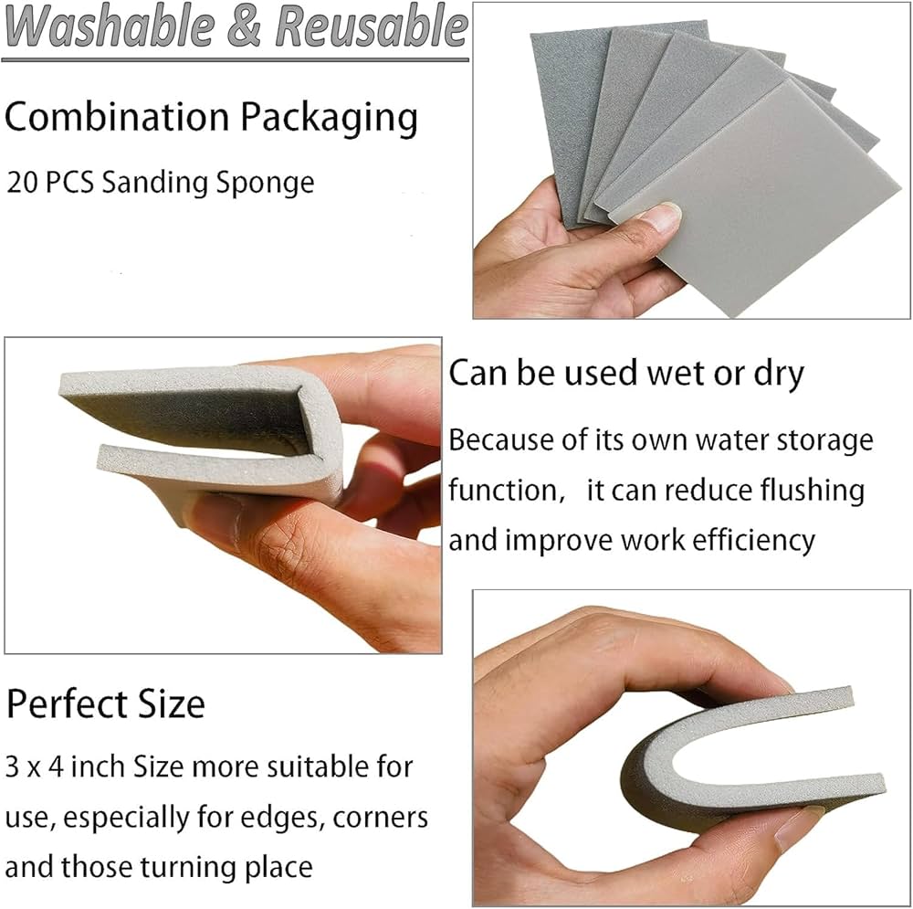 18 Pcs 180-2000 Grit Sanding Sponge, Ultra Fine Sandpaper Assortment Pads, Soft Foam Sanding Block Dry Wet Sandpaper For Model Drywall Metal Wood Furniture Polishing