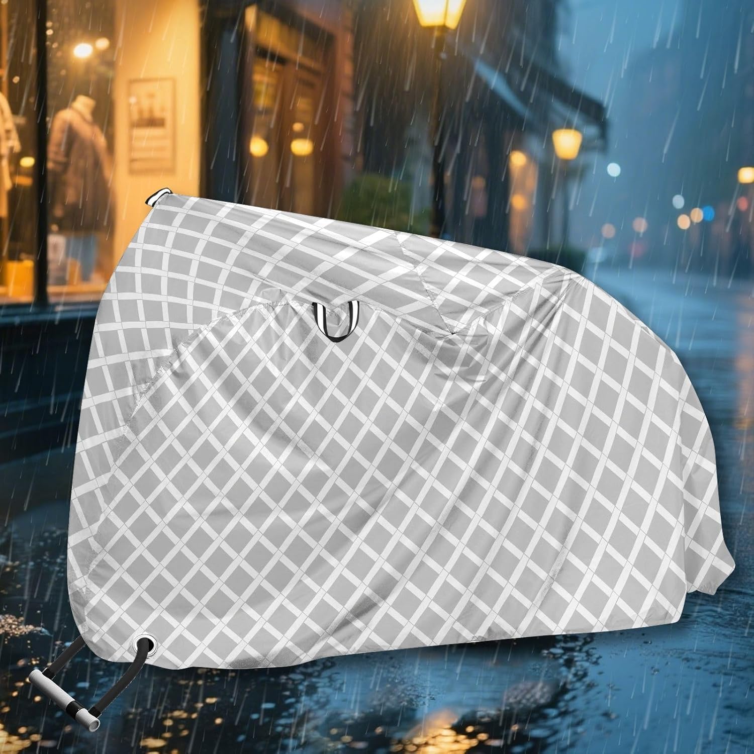 ALAZA Gray & White Grid Bike Cover Waterproof Outdoor Ebike Bicycle Covers Tarp Protection for 1/2 Bikes, Sun UV Dust Wind Proof