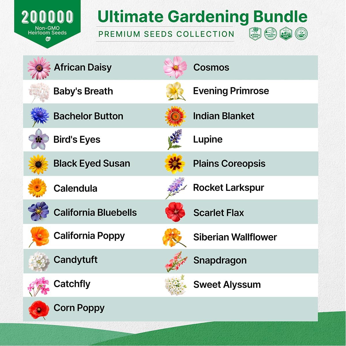 Organo Republic 16 Perennial & 21 Annual Wildflower Seeds Variety Pack Bundle, 200,000+ Non-GMO Heirloom Garden Seeds for Planting Flowers for Indoor & Outdoor Gardening
