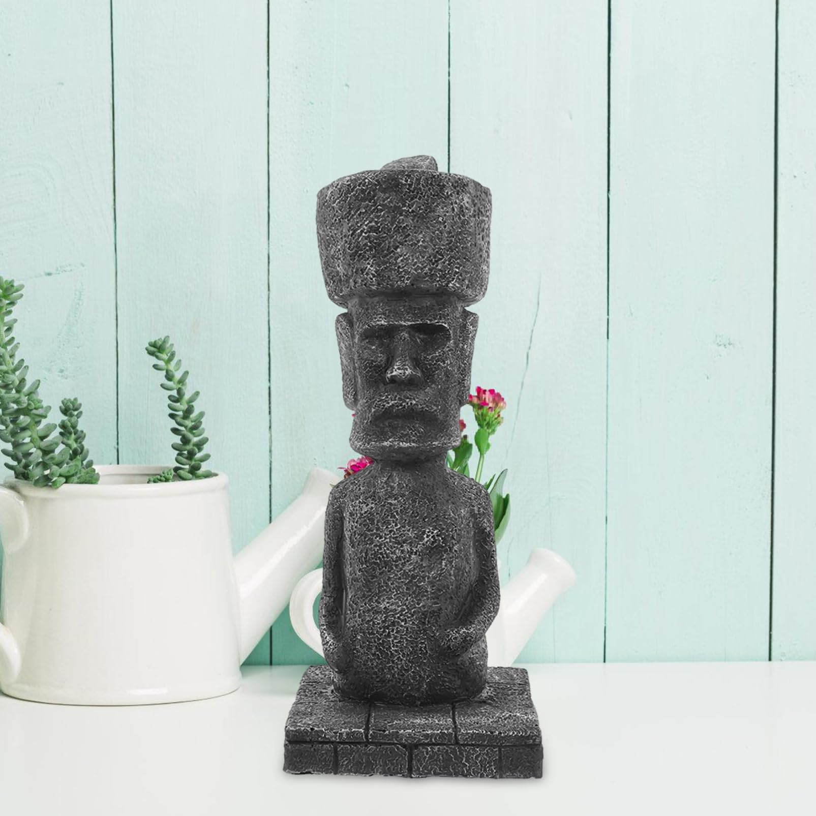 MAGICLULU Statua Moai Antica in Resina, Decorazione per Acquario e Casa, Effetto Realistico Roccia-caverna, Facile da Posizionare, Ornamento Paesaggistico