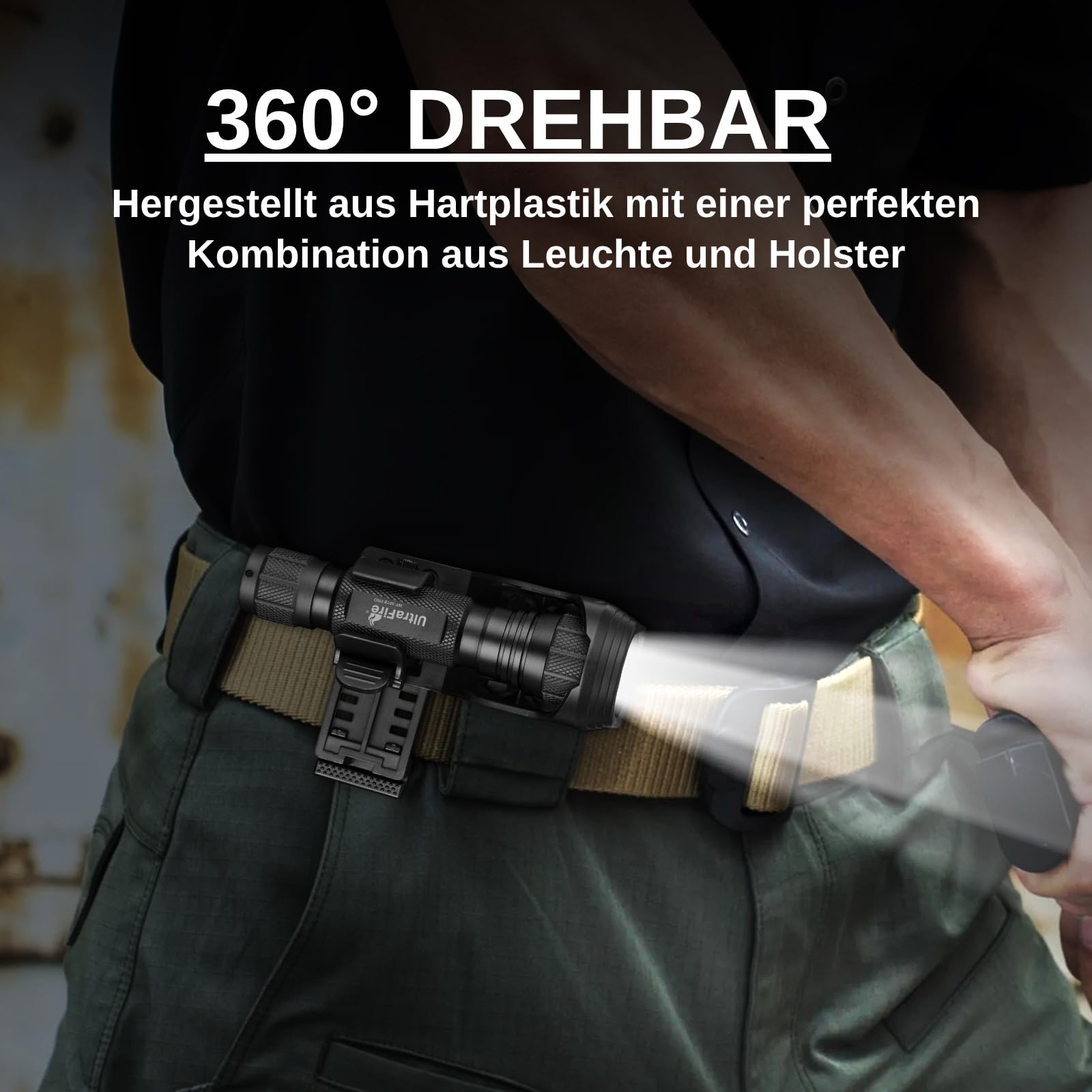 ULTRAFIRE 1000 Lumen Tactical Flashlight - Compact, Zoomable, With Belt Holster & Charger Kit