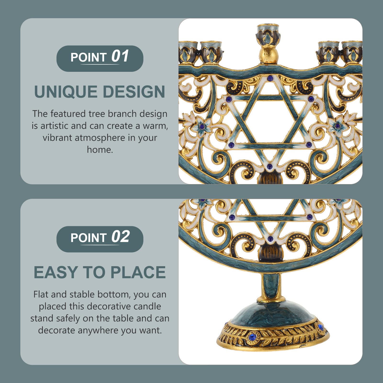 Candelabro Judío de 9 Brazos en Aleación, Decoración de Mesa para Hanukkah | Adorno de Estilo Retro, Forma Especial, Uso en Cafés y Ocasiones Diversas, Pieza Estable para Escritorio