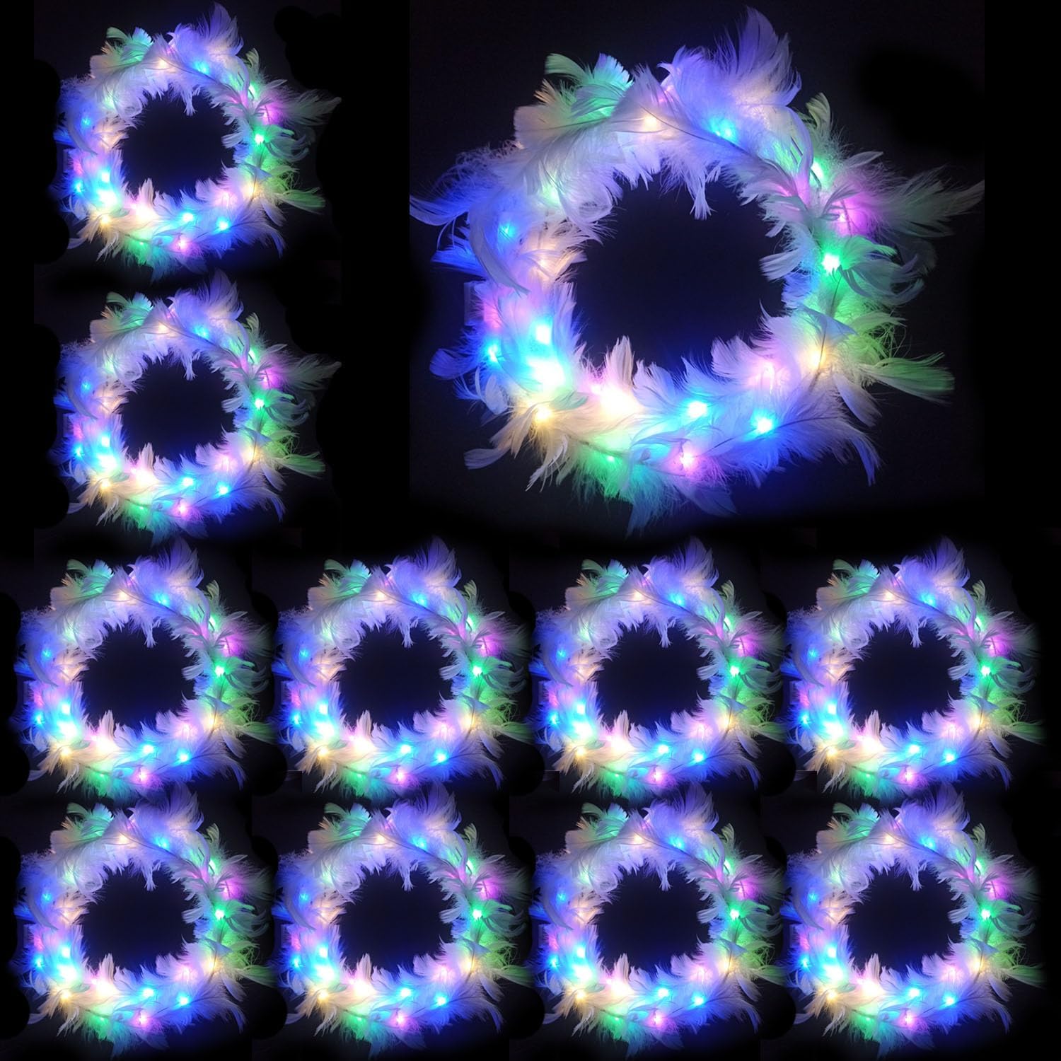 Pluma LED Diadema,10pcs Diademas De Plumas LED Iluminadas,Plumas De Diadema De Corona LED,Pluma LED Diadema Para Mujeres,Diadema Iluminada Para El Pelo,Diadema Mujer,Accesorios Fiesta