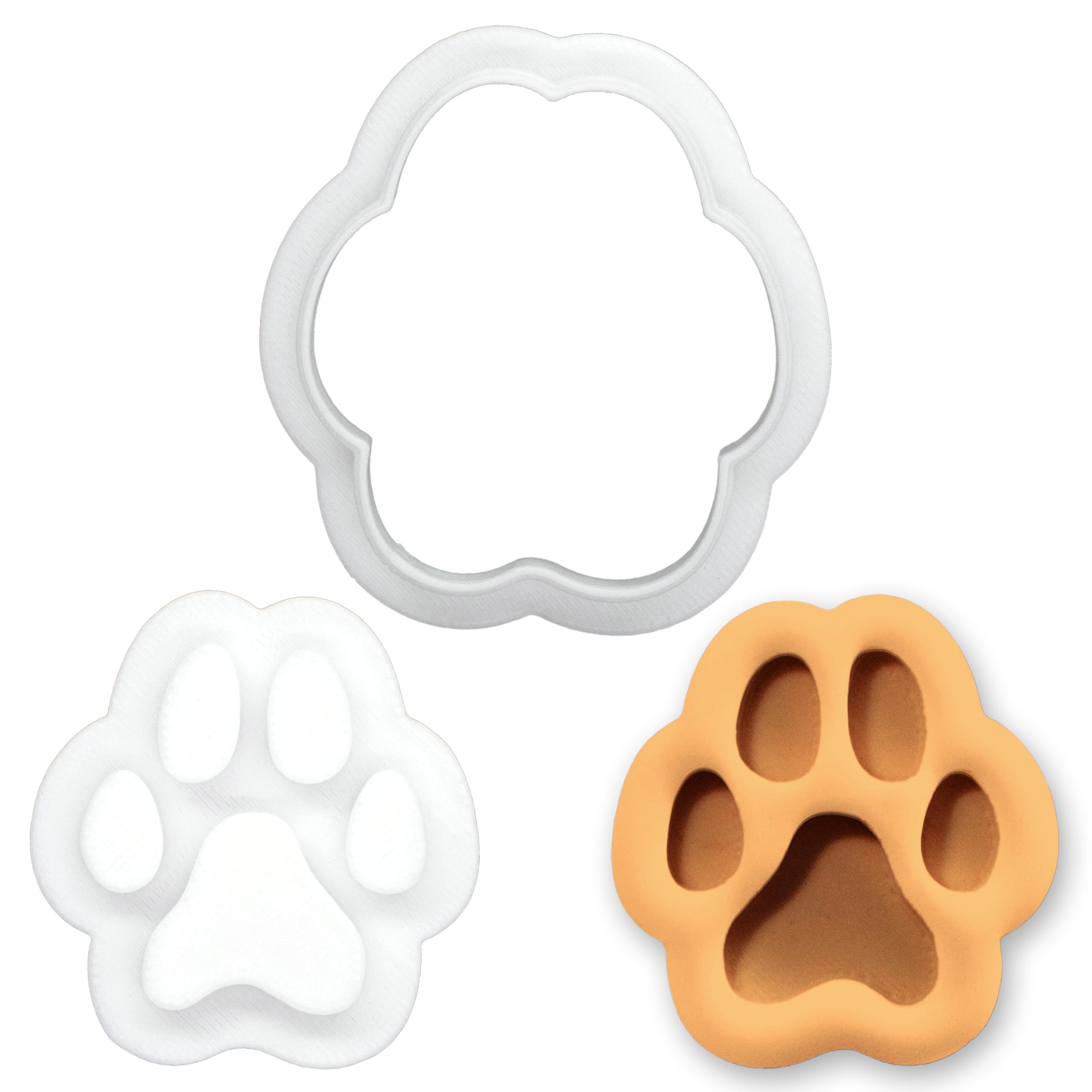 BAKERLOGY Realistic Paw Mini Cookie Cutter and Stamp Set – Dog & Cat Paw Print Fondant Embosser, Pet Lover Cupcake Topper Mold for Birthday, Puppy Party & Animal Themed Baking