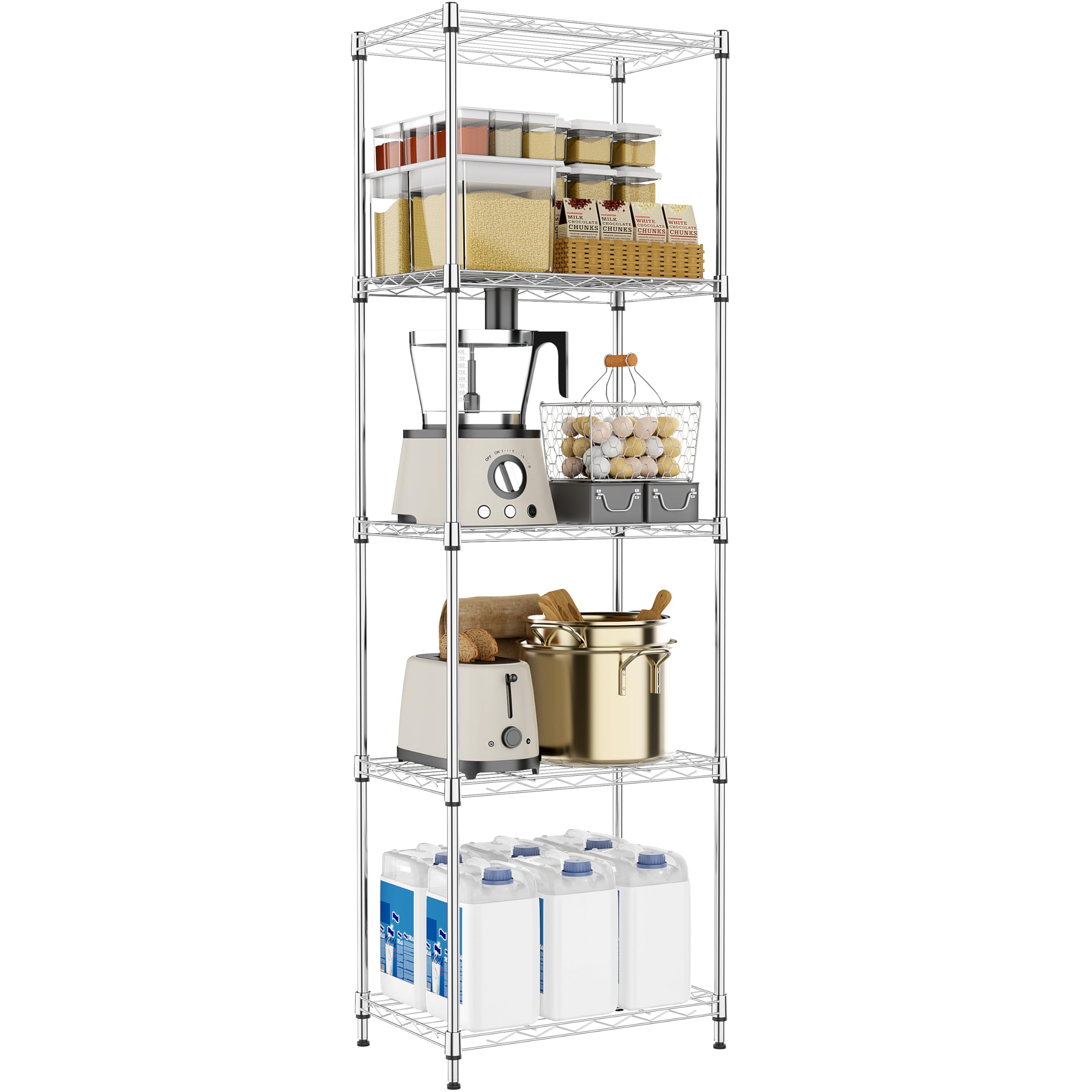M MZG Shelf 5 Tier Sturdy Metal Narrow Storage Shelves Storage Unit with Adjustable Leveling Feet Pantry Laundry Kitchen Garage Chrome 30 x 45 x 139.6cm โ image 1