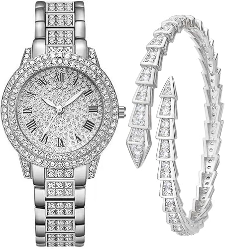 Reloj de pulsera para mujer con diamantes de imitación de diamantes de imitación de cuarzo y cristal de acero inoxidable para mujer