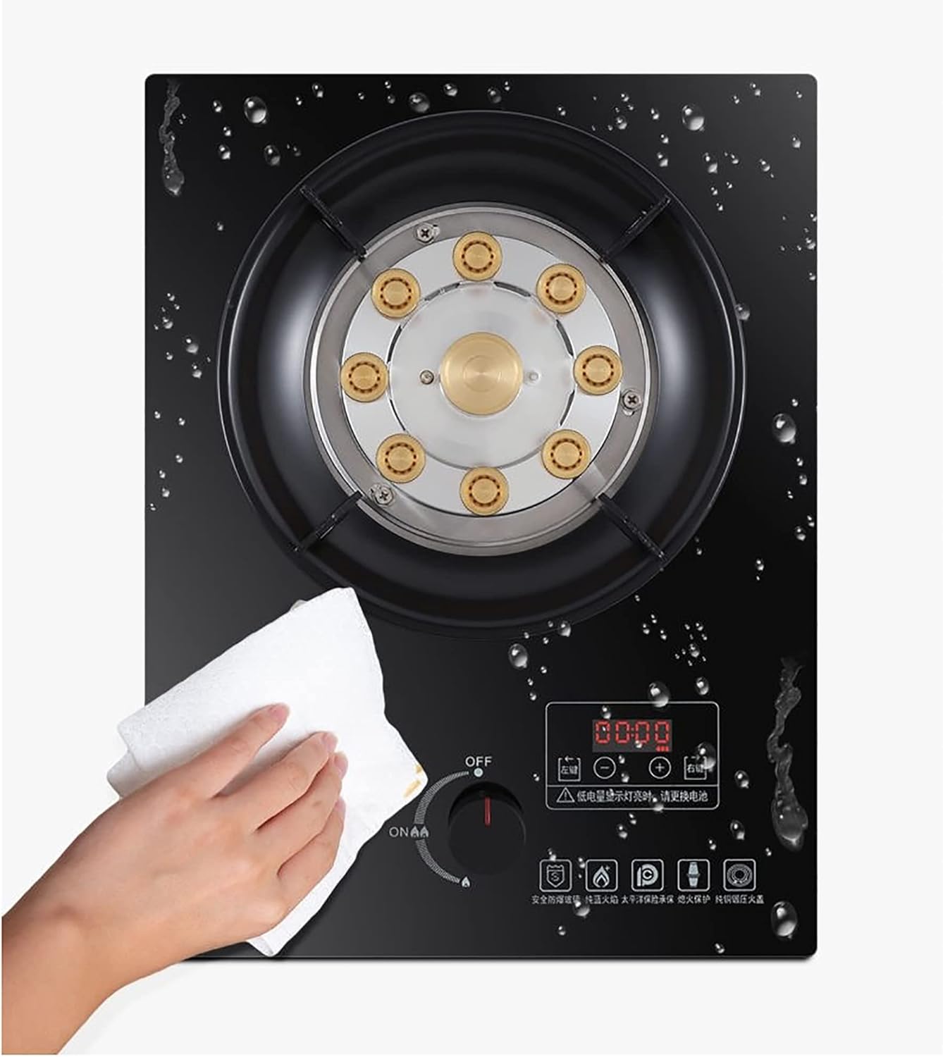 Burner Gas Cooker gas hob 5.2KW Built-in gas stove， Table-Top Cooking ，Black tempered glass is easy to clean，Portable wok gas stove for Home, Camping & Caravan Cooking [Energy Class A](B,NG)