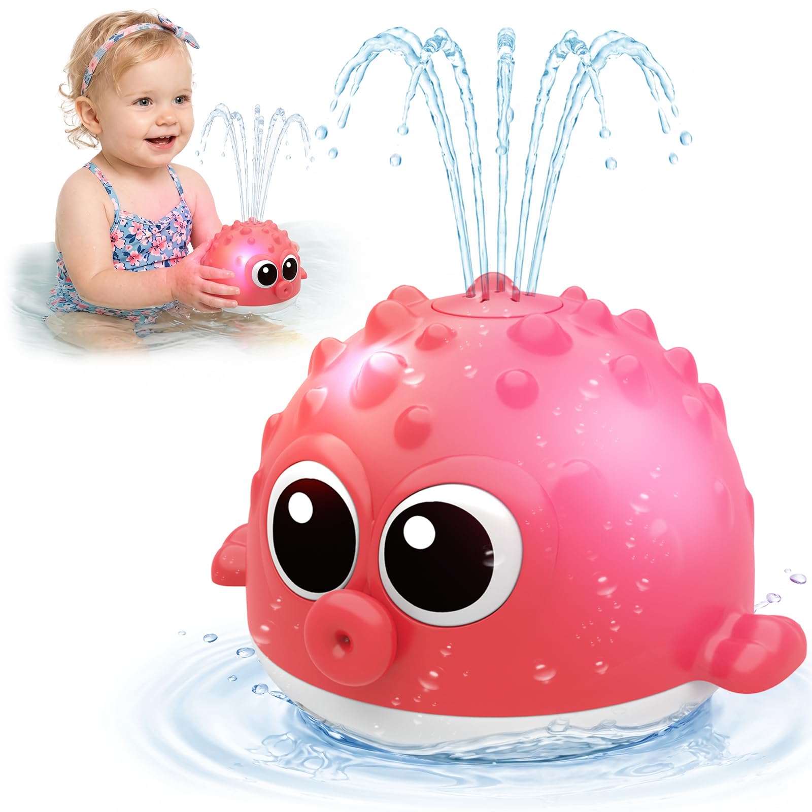 YOTOY Bath Toys for Baby 1-3 Year Old: Baby Bath Toy Light up Sensory Toys Water Spray Sprinkler Gifts for Toddler 1 2 3 Year Old Birthday Present Bathtub Swimming Pool Sea Water Play Toy