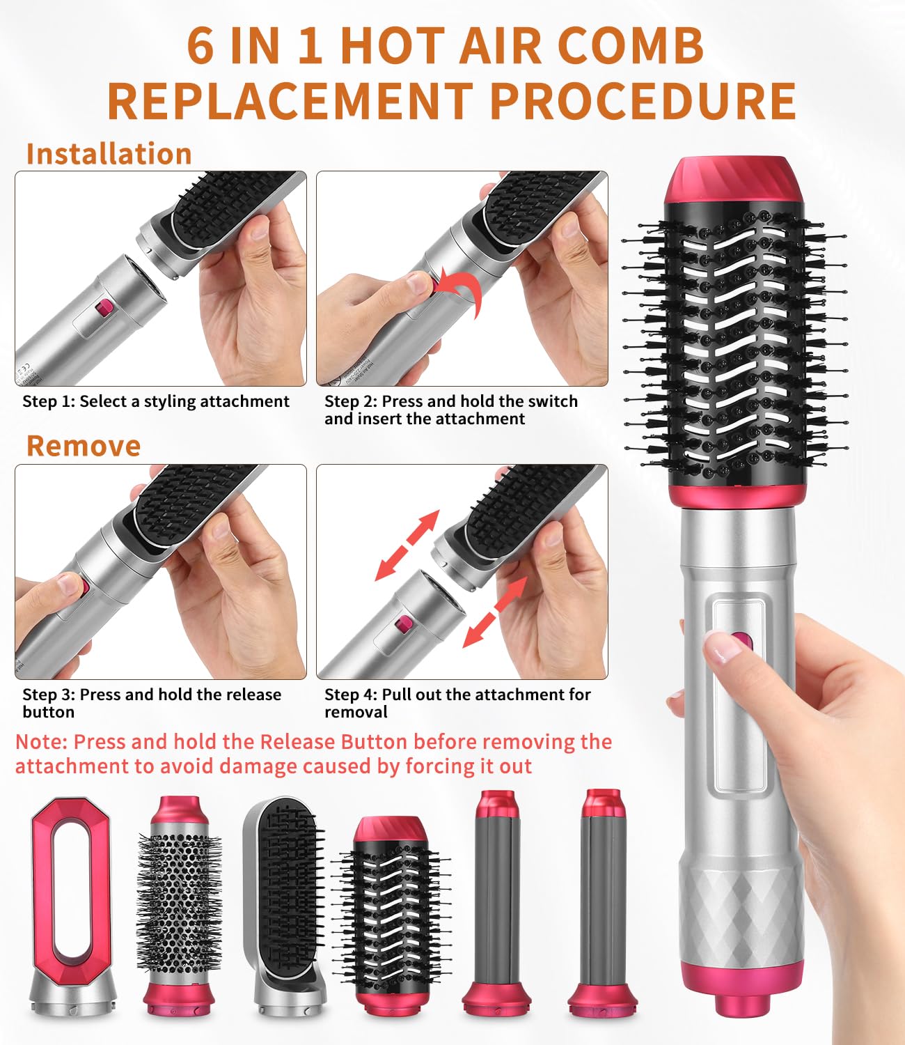 Cepillo Secador de Pelo Air Styler 6 en 1,Secador de Pelo Profesional de 1000W,Tecnología Iónica,Moldeador de Pelo, Automático de Rizado de Aire, Hair Styler para Todos Los Peinados
