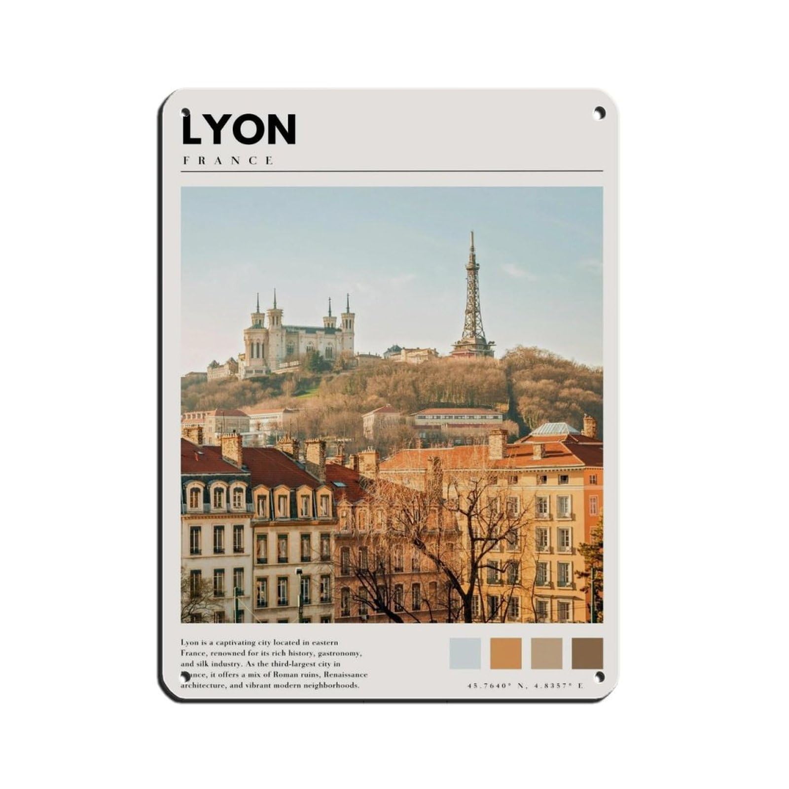 Lyon Art Lyon Photography Poster Retro Poster Metal Tin Sign Chic Art Retro Iron Painting Bar People Cave Cafe Family Garage Poster Wall Decoration 12x16inch(30x40cm)