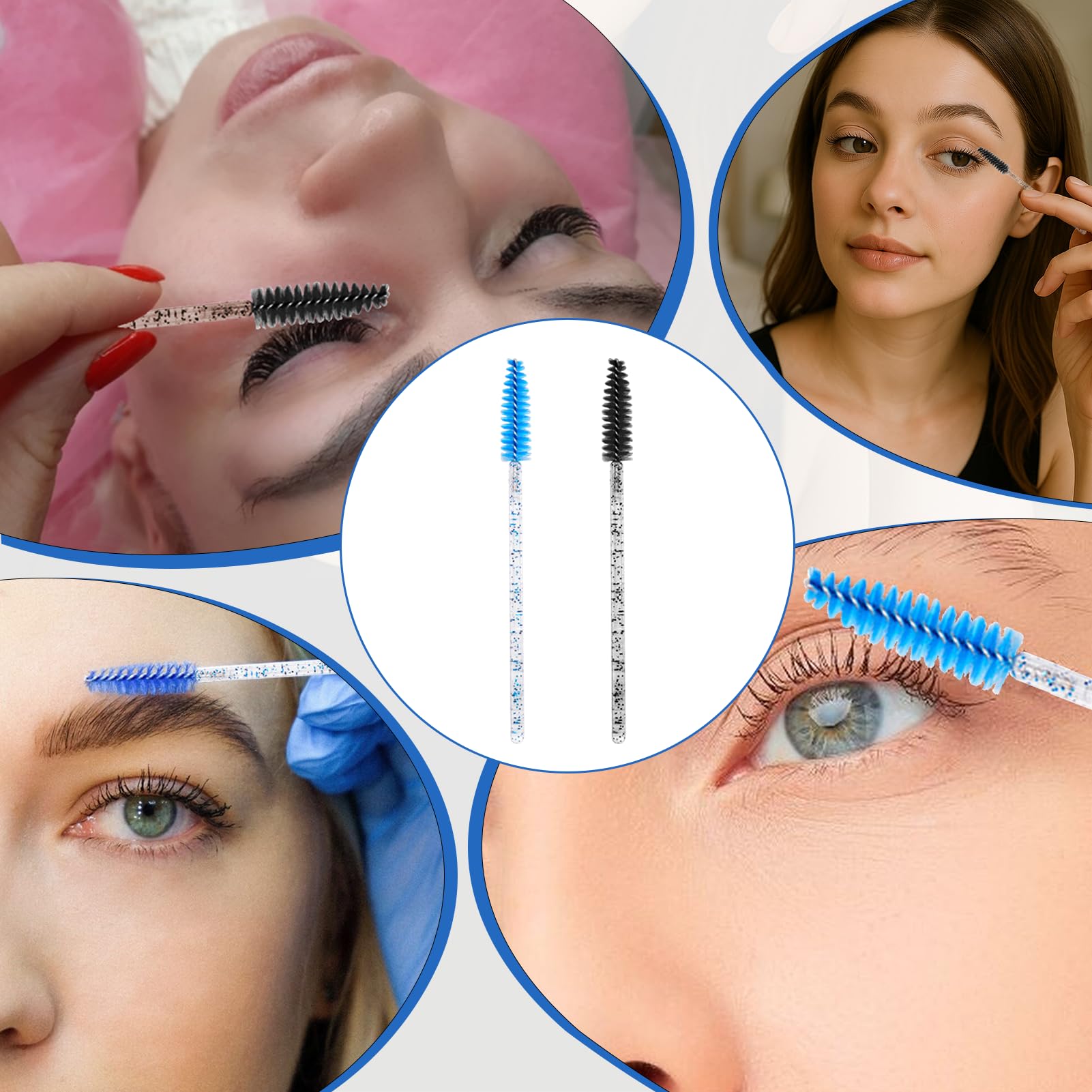 Cepillos desechables para pestañas y aplicador de cejas con mango de cristal