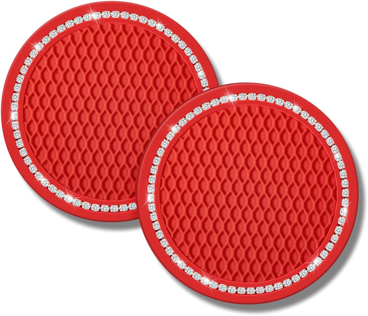 lifeegrn Bling Car Coasters， Crystal Rhinestone Car Coaster，2.76 inch Silicone Diamond Car Cup Holder Coasters Suitable for Most Car，Car Coasters for Women(2 Packs)
