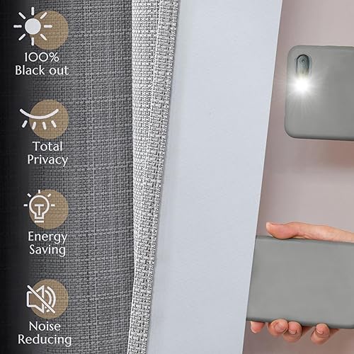 Miniatura 4 de jinchan Cortinas 100% opacas para dormitorio, sala de estar, cortinas opacas de lino de 84 pulgadas de largo, cortinas de oscurecimiento de