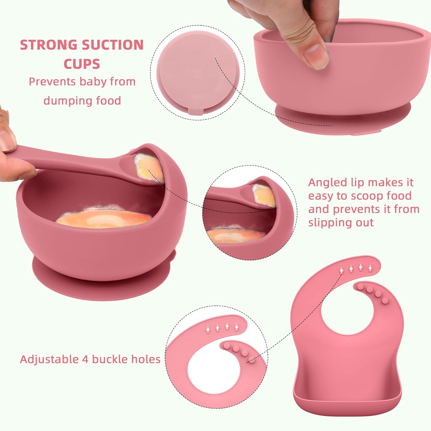 16 Pack Silicone Baby Feeding Set, BPA-Free Baby LED Weaning Supplies, Include Suction Plates, Baby Bowls, Silicone Fork & Spoon, and More, First Stage Baby Food Eating Utensils - 6+ Months(Pink, 16)