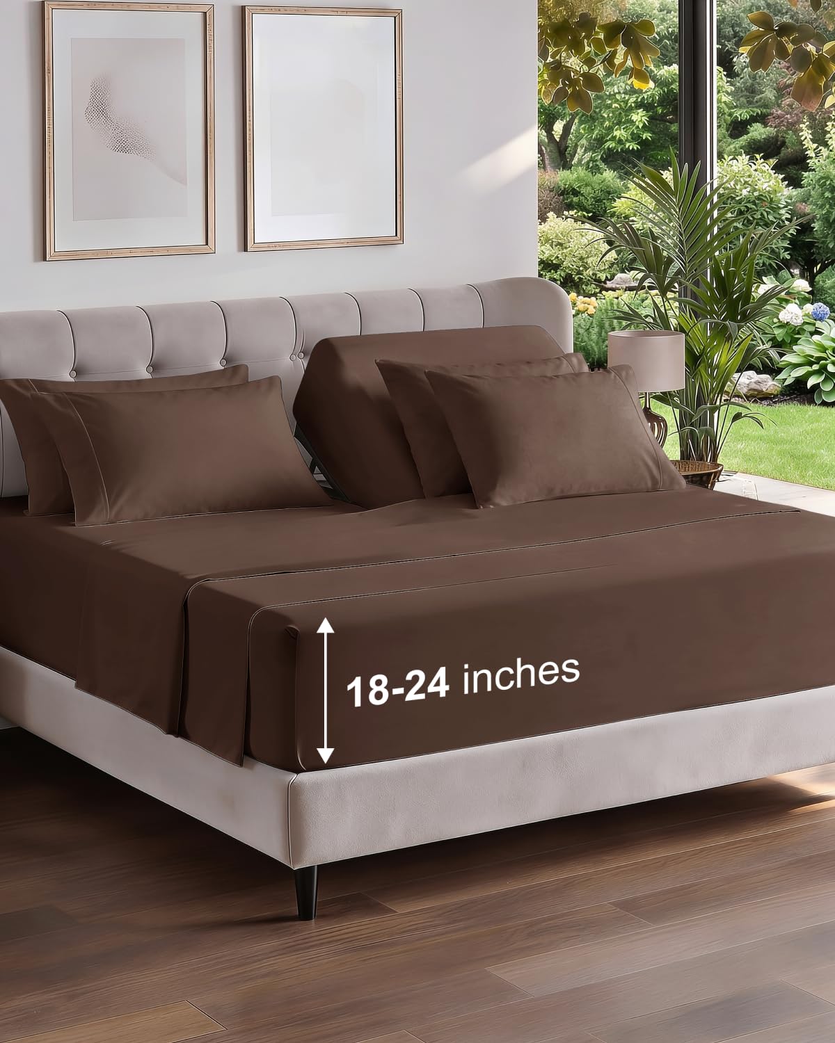 CGK Extra Deep Flex Top Split Head King 6pc Cooling Sheet Set - Brown