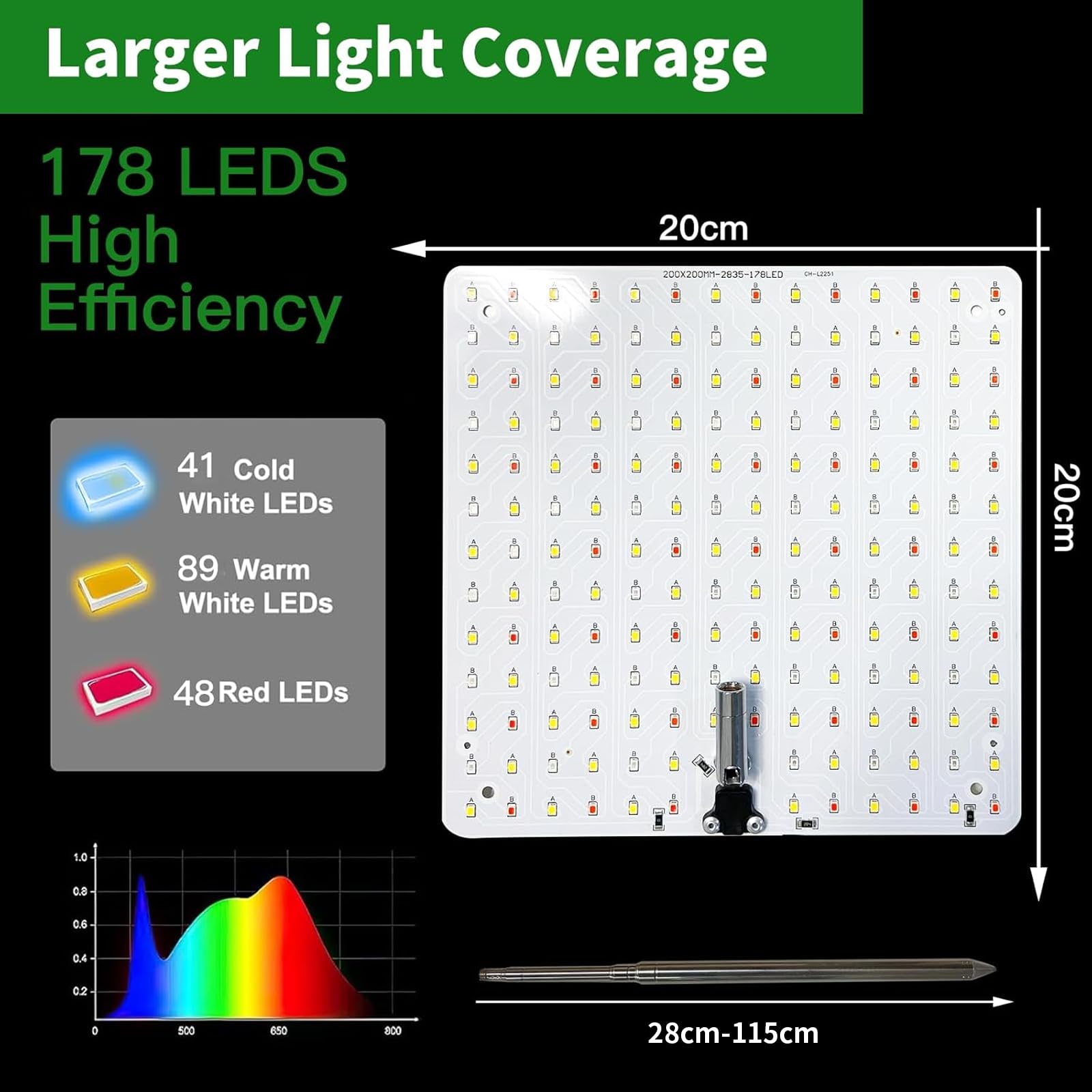 Lampa do roślin LED pełne spektrum, 178 diod LED, światło do roślin z regulacją wysokości, z automatycznym timerem, 10 jasności, 3 tryby świecenia