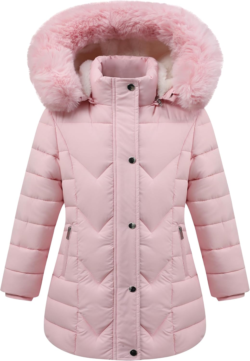 Girls' Warm Outwear Long Coat with Hood,Kid's Winter Puffer Jacket Insulated Warm Snow Parka