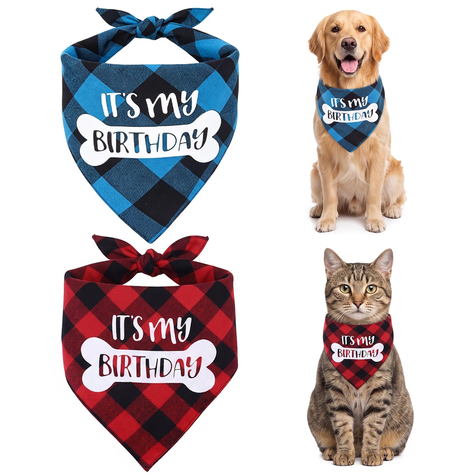 : GaoBangM 2 PCS Dog Birthday Bandana for Medium Large Dogs Adjustable