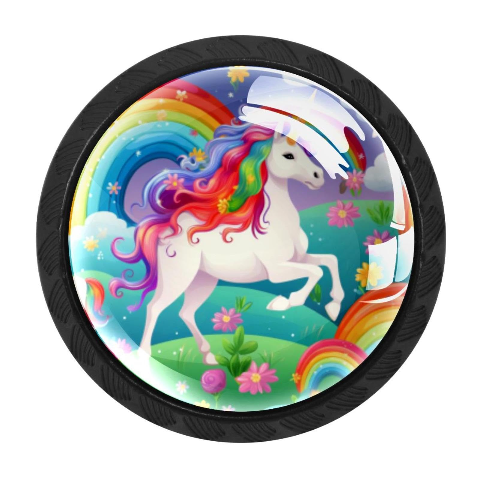 Chenzzzz Multicolored 05 4 Pieces Rainbow Unicorn Drawer Knobs, 35Mm Black Cabinet Knobs, Drawer Pulls And Knobs, Dresser Drawer Knobs, Cabinet Hardware Kitchen Cabinet Knobs