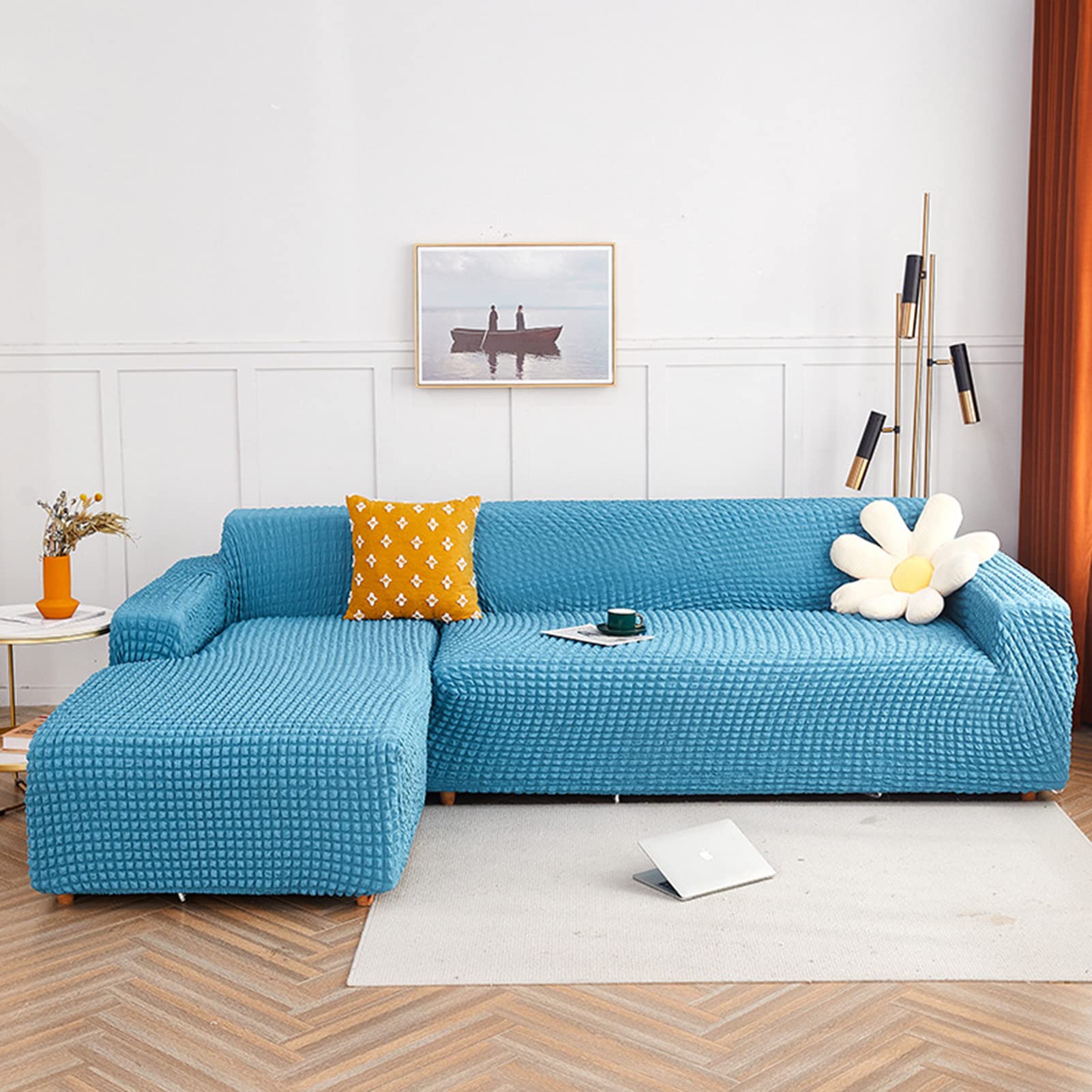 Housse de canapé 3 places en seersucker durable au fini texturé