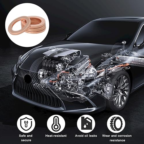 Miniatura 5 de 10 juntas de tapón de drenaje de aceite, juntas de sellado de aceite Cooper Crush de 0.551 in, juntas de tapón de drenaje de repuesto automotriz