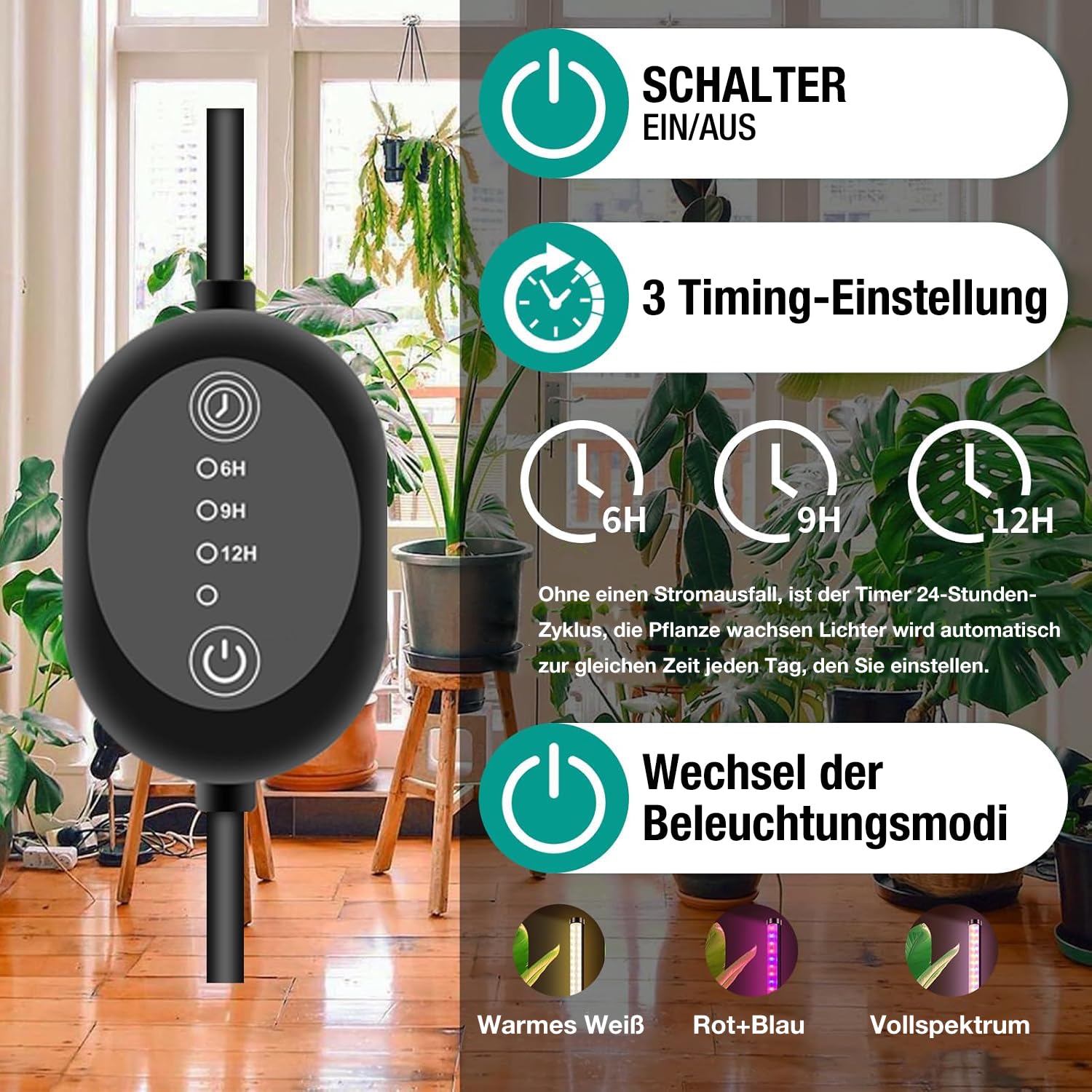 122 cm Pflanzenlampe LED Vollspektrum, 216 LEDs Grow Lampe mit Zeitschaltuhr 4/6/12 Std für Große Zimmerpflanzen, 3 Modi & 5 Dimmstufen Standleuchte mit Metallfuß, Pflanzenlicht für Indoor Anzucht
