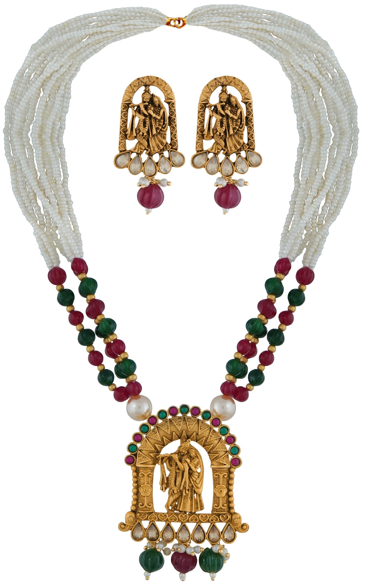 Mansiyaorange Matte Gold Mutil Pearl Radha Krishna Long Rani Haar Necklace Jewellery Set For Women (B0BW9HZSZM) Amazon Price History, Amazon Price Tracker