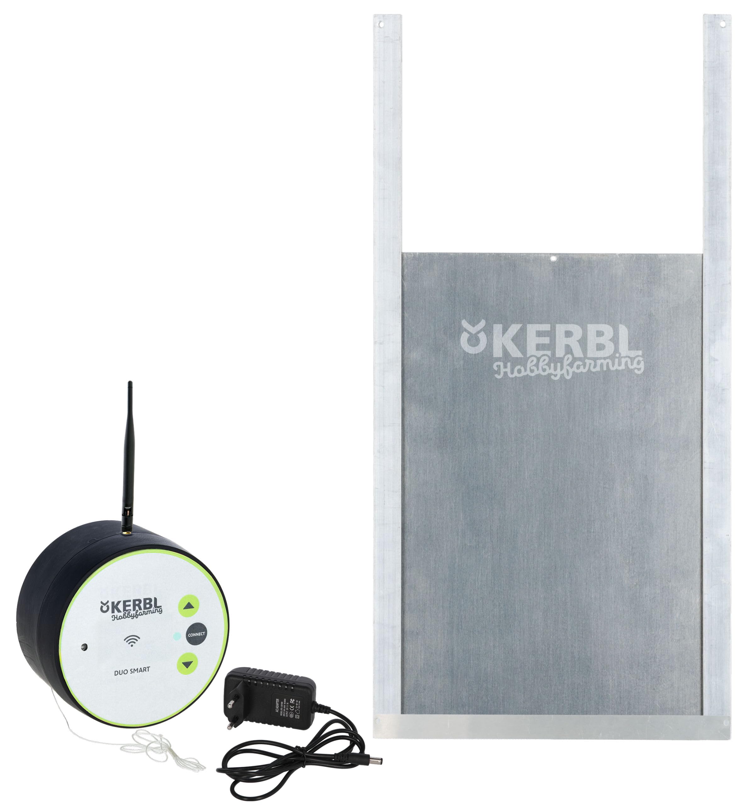 Kerbl Hobbyfarming Sterowanie Duo Smart wraz z drzwiami przesuwnymi 70560, klapka dla kurczaków, szaro-zielona, obsługa za pomocą aplikacji