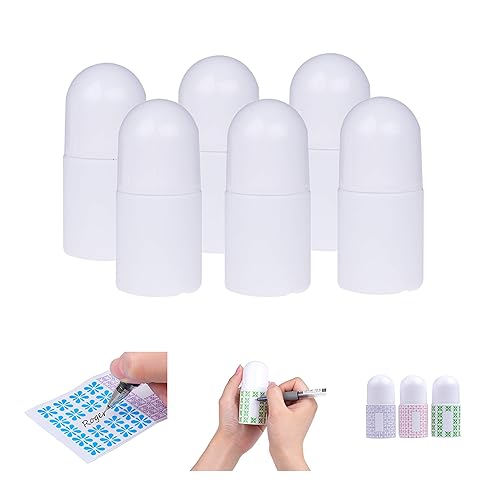 Botellas desodorantes recargables roll-on (paquete de 6)  Vacías  1 oz (1.0 fl oz)  20 calcomanías para escribir  Tapa giratoria  Para desodorante