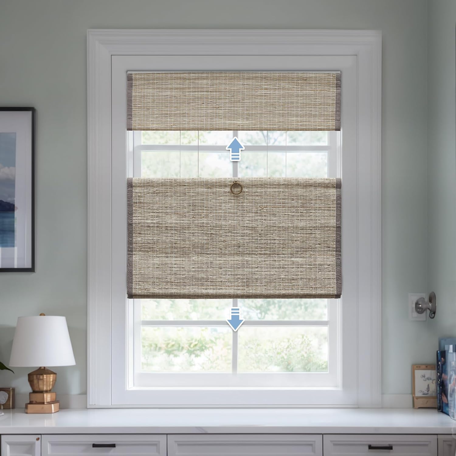 Keego Top Down Bottom Up Roman Shades for Windows - Cordless Light Filtering Blinds With Lining (Block 90% Light) - Gray, 24" W x 80" H