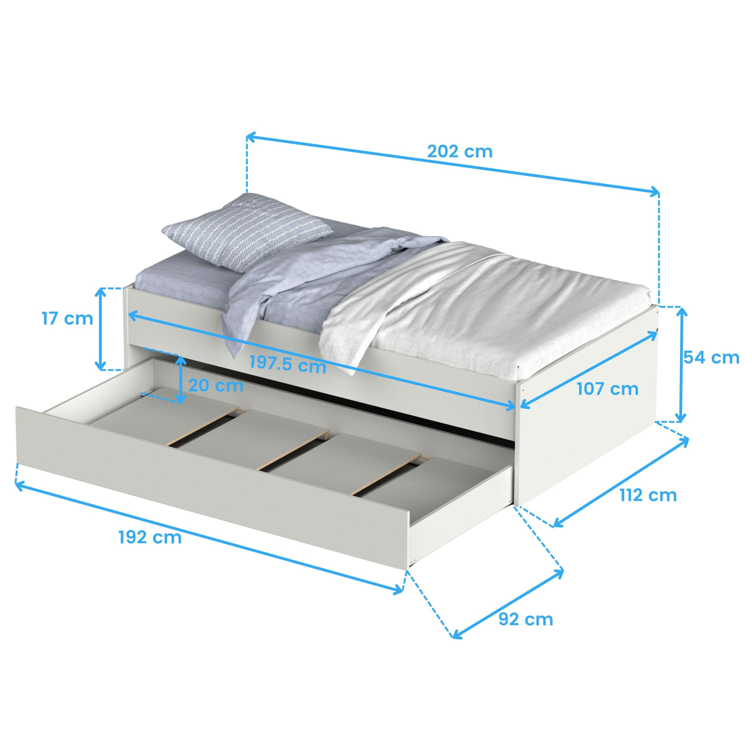 Miroytengo Cama Nido 105x190 cm, Cama Nido Grande, Cama Doble Juvenil Doble Terai Blanco Mate