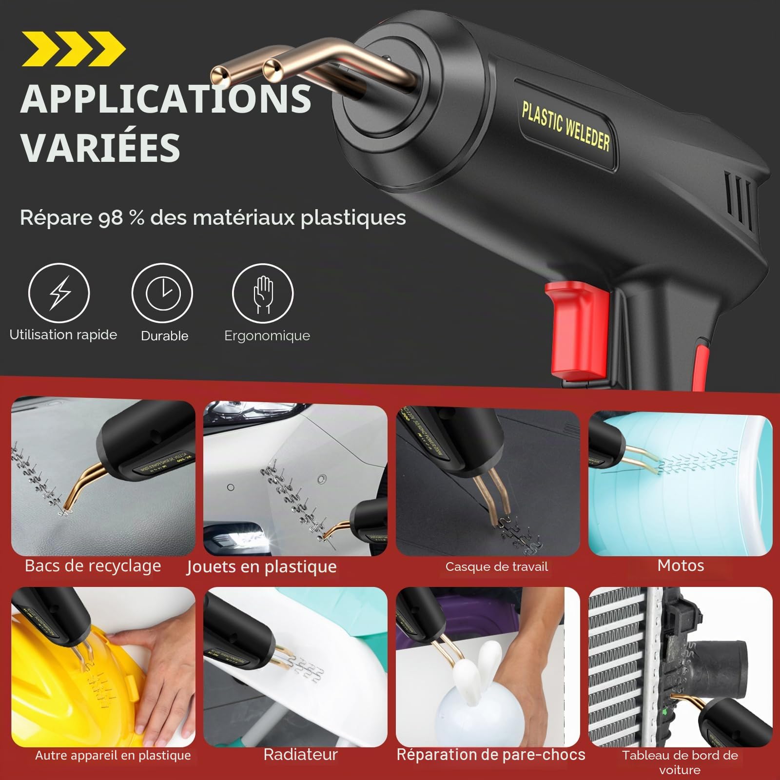 200W Soudage plastique, 2 en 1 Kit Reparation Souder Plastique, Réparation de Pistolet de Soudeur, Pistolet a Colle avec 1000Pcs 6-Types Agrafeuse Chaud, soudeuse pour Réparer Pare-Chocs Auto