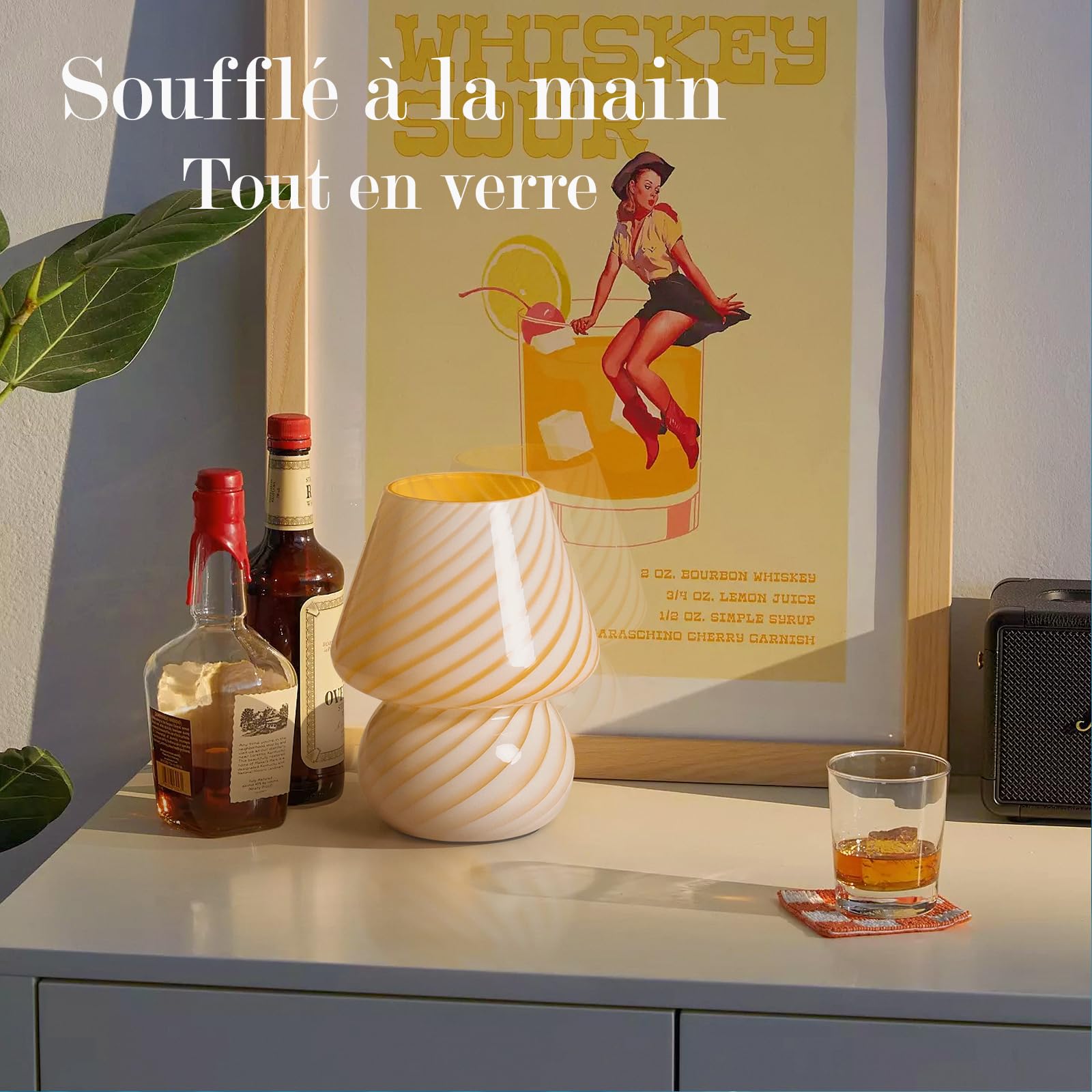 ONEWISH Lampe Champignon - Lampe de Chevet Chambre, Ampoule Incluse, Cadeau Fête des Mères, Jaune Crème Image du produit 2