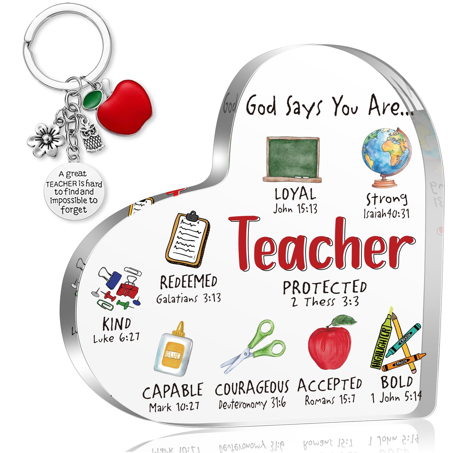Teacher Appreciation Heart Acrylic Decor Gift Set for Women Teacher, God Says You Are Office Desk Gifts for Teacher Appreciation Day Retirement