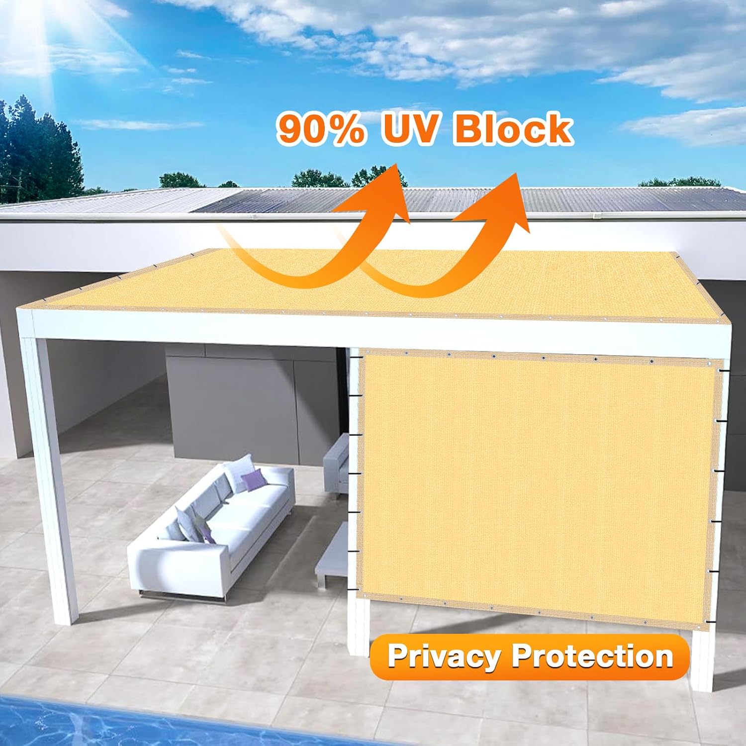 Artpuch Outdoor Pergola Shade Cover 4x8 FT Sun Shade Cloth with Grommets Sand Commercial Grade Patio Privacy Screen Shade Canopy (Customized Available) GN06