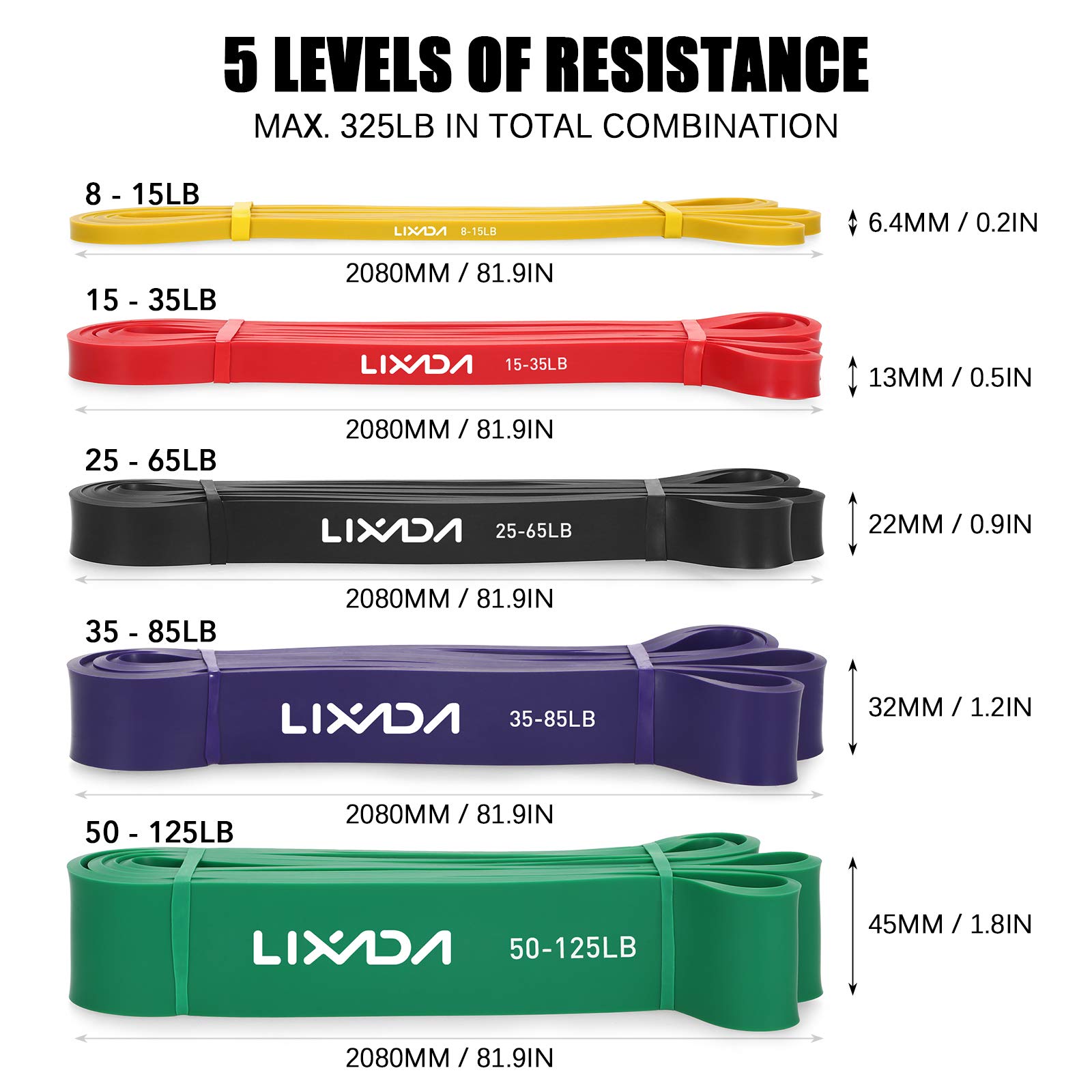Lixada Bande di Resistenza Set di 5, Elastiche Fitness Banda Elastica con Ancora Maniglie in Schiuma Ganci e Borsa per Il Trasporto per Crossfit, Yoga, Pilates, Stretching, Allenamento di Forza